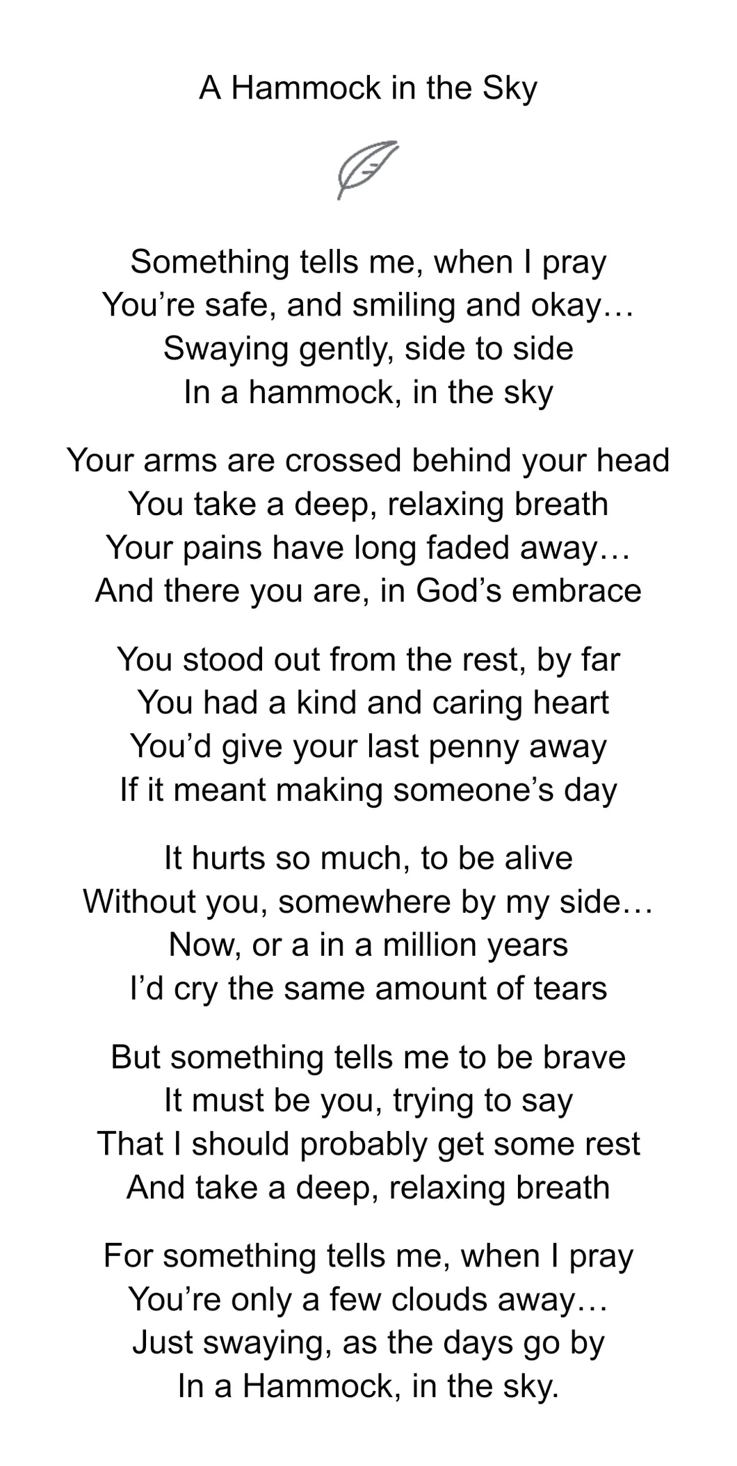 A Hammock in the Sky- Loss of Someone Dear (Spiritual)